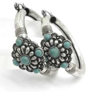 Bohemian Rustic Hoop Earrings Turquoise
